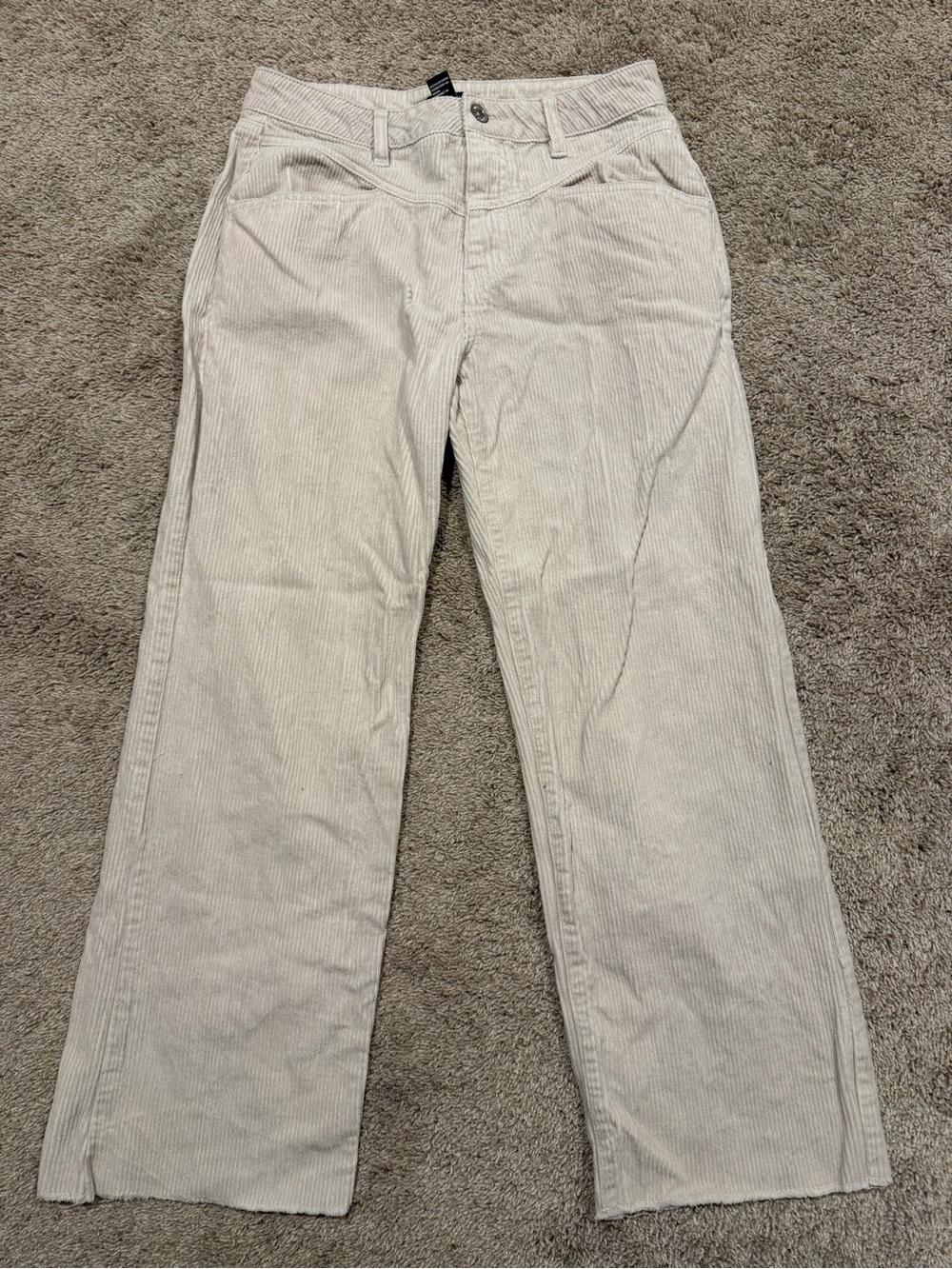 Forever 21 Women’s Light Beige Straight Leg Corduroy Frayed Pants, Medium